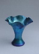  Large Blue Aurene Fluted Top Vase